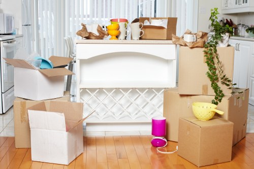 Reusable furniture and boxes prepared for charity donation