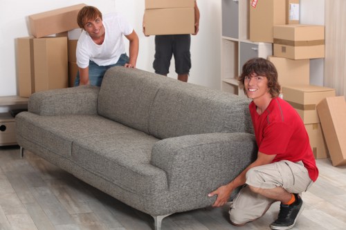 Commercial moving and office items arranged for loading